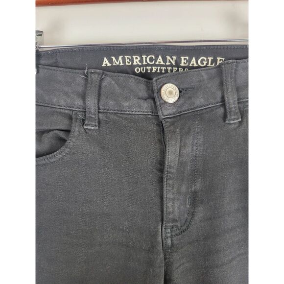 American Eagle Super Stretch Jeggings 6 Womens Low Rise Black Distressed Skinny - Picture 5 of 10
